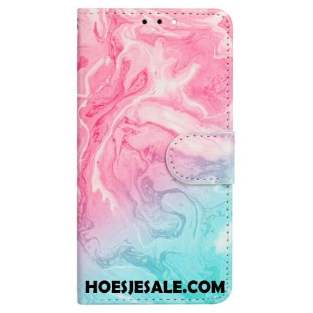 Flip Case Leren Samsung Galaxy S24 Fe Roze En Groen Marmer