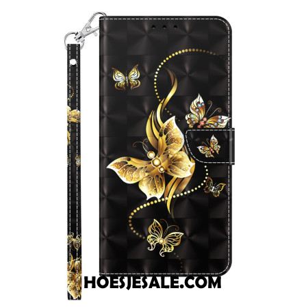 Flip Case Leren Samsung Galaxy S24 Plus 5g Gouden Vlinders Met Riem