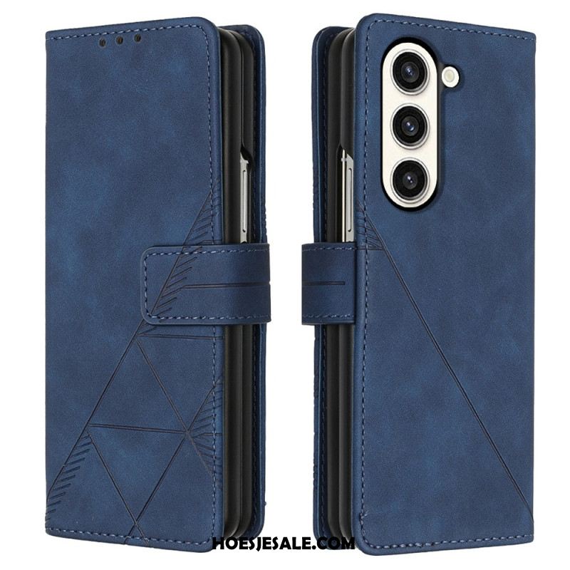 Flip Case Leren Samsung Galaxy Z Fold 5 Driehoekenpatroon