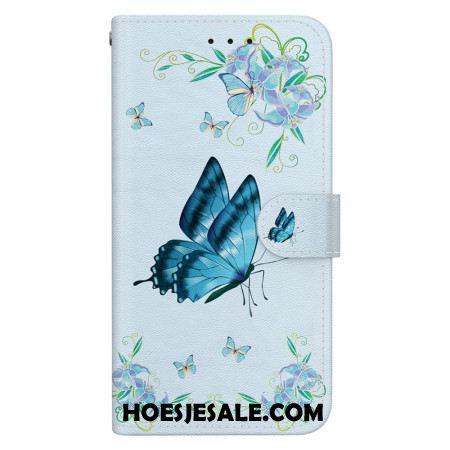 Flip Case Leren Xiaomi 14t Blauwe Vlinder En Bloemen