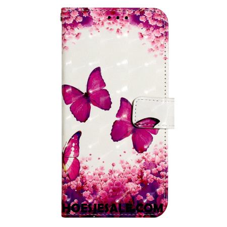 Flip Case Leren Xiaomi Redmi Note 13 4g Roze Vlinders Met Riem