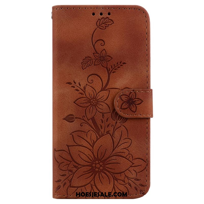 Flip Case Leren Xiaomi Redmi Note 13 5g Bloemmotief Met Riempje