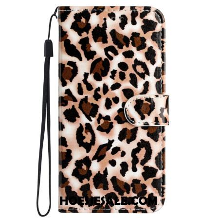 Flip Case Leren iPhone 16 Pro Max Luipaardpatroon Met Riempje