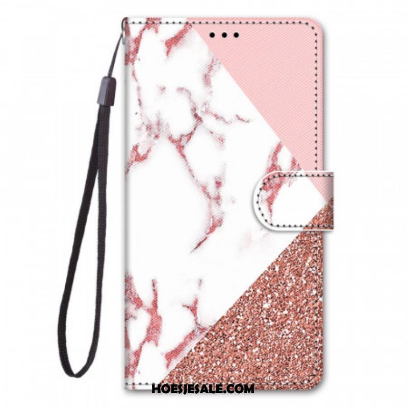 Flip Case voor Samsung Galaxy M53 5G Marmer En Glitterdriehoek