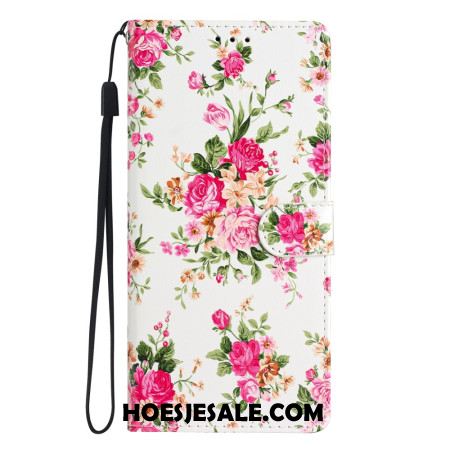 Folio-hoesje Oppo A98 5g Rode Bloemen Met Riem