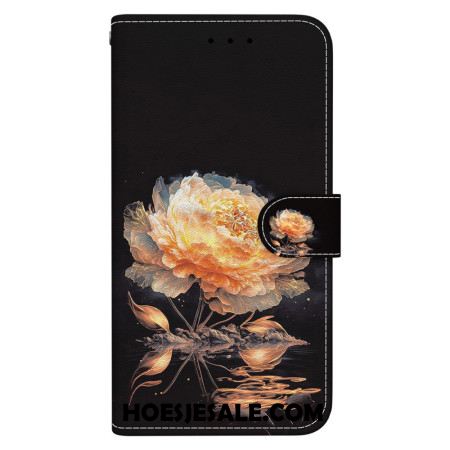 Folio-hoesje Oppo Reno 11 5g Telefoonhoesje Gouden Pioen Met Riem