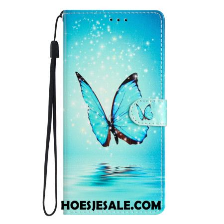 Folio-hoesje Samsung Galaxy A15 5g Telefoonhoesje Blauwe Vlinder Met Riem