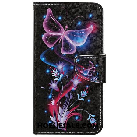 Folio-hoesje Samsung Galaxy A15 5g Telefoonhoesje Fluorescerende Vlinders Met Riempje