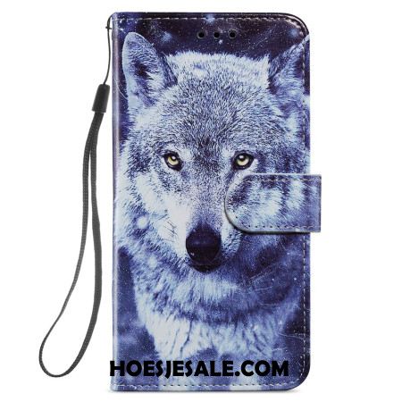 Folio-hoesje Samsung Galaxy S24 5g Witte Wolf Met Riem