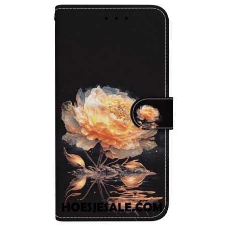 Folio-hoesje Samsung Galaxy S24 Fe Telefoonhoesje Gouden Pioen Met Riem