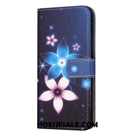 Folio-hoesje Samsung Galaxy S24 Fe Telefoonhoesje Maanbloemen Met Riempje