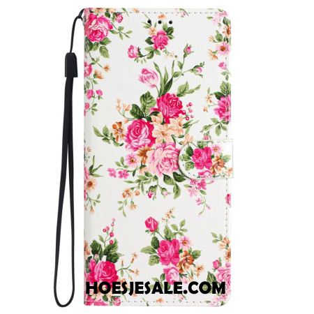 Folio-hoesje Samsung Galaxy S24 Plus 5g Rode Bloemen Met Riem