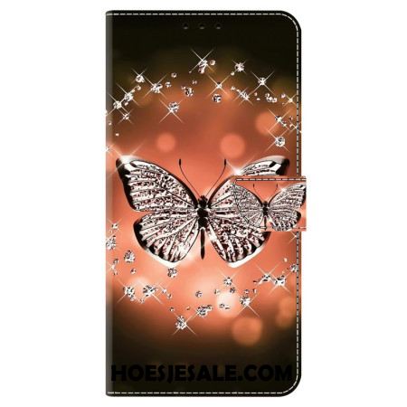 Folio-hoesje Samsung Galaxy S24 Plus 5g Telefoonhoesje Kristallen Vlinder