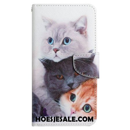 Folio-hoesje Xiaomi Redmi Note 13 4g Telefoonhoesje Drie Katten Met Riemen