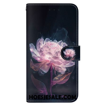 Folio-hoesje Xiaomi Redmi Note 13 Pro Plus 5g Telefoonhoesje Paarse Pioen Met Riem