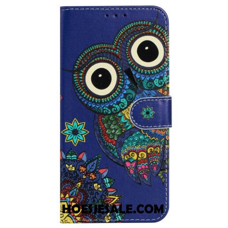 Folio-hoesje iPhone 16 Blauwe Uil Met Riem