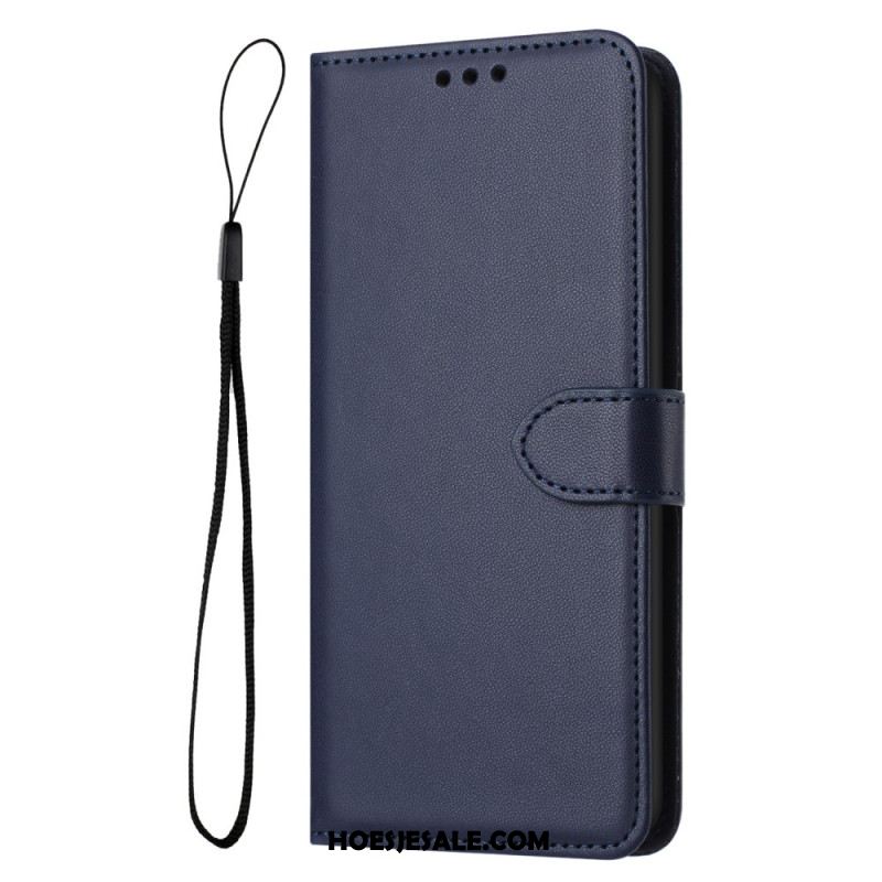 Folio-hoesje iPhone 16 Plus Effen Leerstijl Met Riem