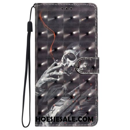 Folio-hoesje iPhone 16 Plus Telefoonhoesje Rokend Skelet Met Riem