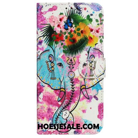 Folio-hoesje iPhone 16 Pro Max Aquarelolifant Met Koord