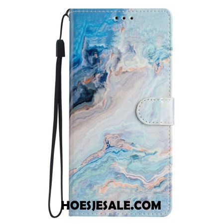 Folio-hoesje iPhone 16 Pro Max Blauw Marmer Met Riem