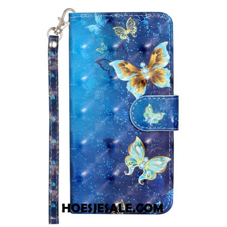 Folio-hoesje iPhone 16 Pro Max Blauwgouden Vlinders Met Riem