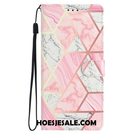 Folio-hoesje iPhone 16 Pro Max Roze Marmer Met Riem