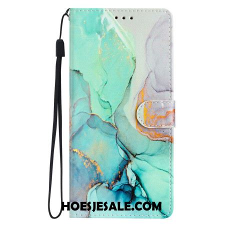 Folio-hoesje iPhone 16 Pro Max Telefoonhoesje Groen Marmer Met Riem