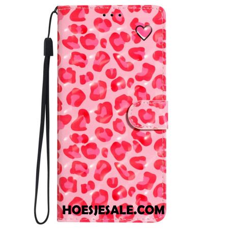 Folio-hoesje iPhone 16 Pro Telefoonhoesje Roze Luipaardband