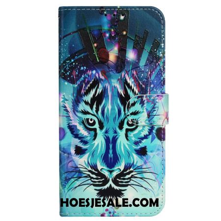 Folio-hoesje iPhone 16 Pro Telefoonhoesje Wolfpatroon Met Riem