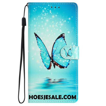 Folio-hoesje iPhone 16 Telefoonhoesje Blauwe Vlinder Met Riem