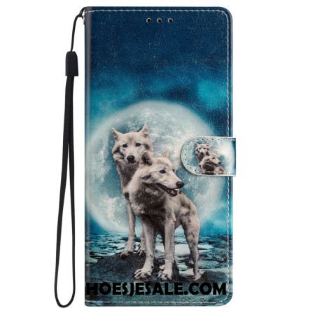 Folio-hoesje iPhone 16 Twee Lanyard-wolven