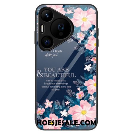 Hoesje Huawei Pura 70 Roze Bloemen Van Gehard Glas Bescherming Hoesje