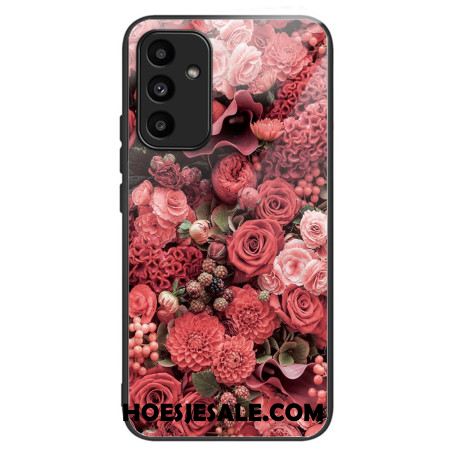 Hoesje Samsung Galaxy A15 Gehard Glas Rode En Roze Bloemen