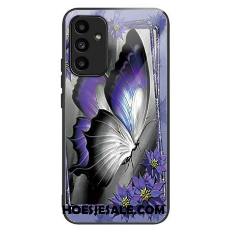 Hoesje Samsung Galaxy A15 Paars Vlindergehard Glas Bescherming Hoesje