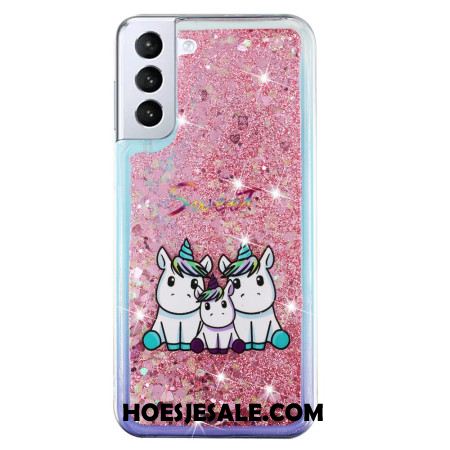 Hoesje Samsung Galaxy S24 Plus 5g Vloeibare Glitter Drie Eenhoorns