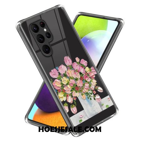 Hoesje Samsung Galaxy S24 Ultra 5g Roze Bloemen Schilderij Bescherming Hoesje