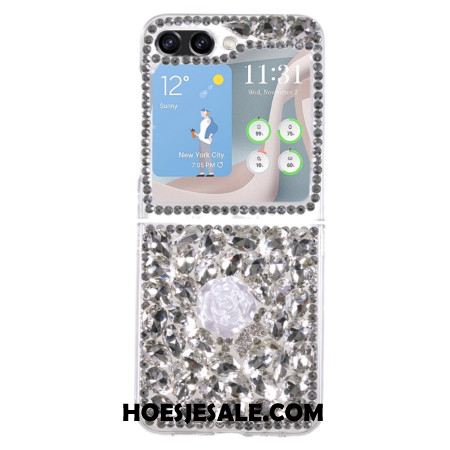 Hoesje Samsung Galaxy Z Flip 5 Witte Roos Bedels Bescherming Hoesje