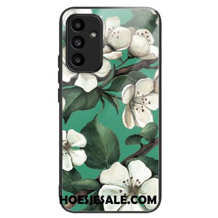 Hoesje Voor Samsung Galaxy A15 5g Gehard Glas Witte Bloemen