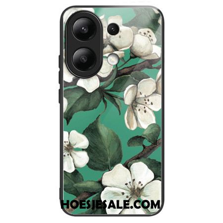 Hoesje Voor Xiaomi Redmi Note 13 4g Gehard Glas Witte Bloemen