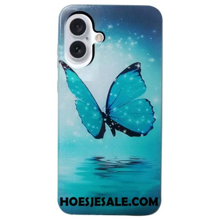 Hoesje Voor iPhone 16 Blauwe Vlinder