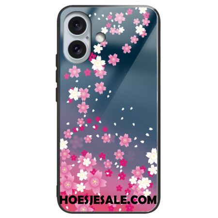 Hoesje Voor iPhone 16 Plus Roze Bloemen Van Gehard Glas