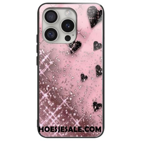 Hoesje Voor iPhone 16 Pro Max Harten Van Gehard Glas Op Roze Achtergrond