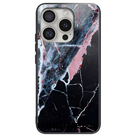 Hoesje Voor iPhone 16 Pro Max Zwart Marmer Gehard Glas