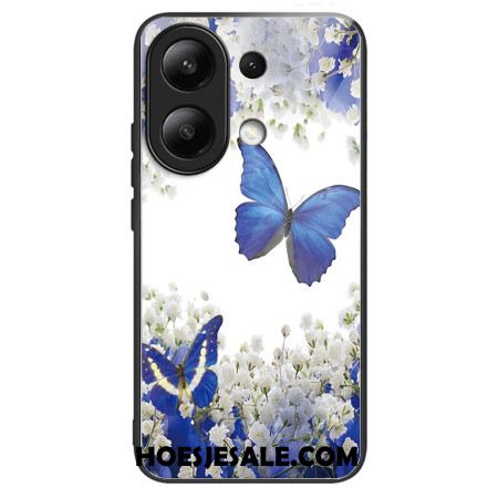 Hoesje Xiaomi Redmi Note 13 4g Blauwe Vlinders Van Gehard Glas Bescherming Hoesje