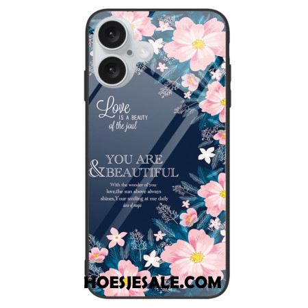 Hoesje iPhone 16 Plus Roze Bloemen Van Gehard Glas