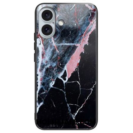 Hoesje iPhone 16 Plus Zwart Marmer Gehard Glas