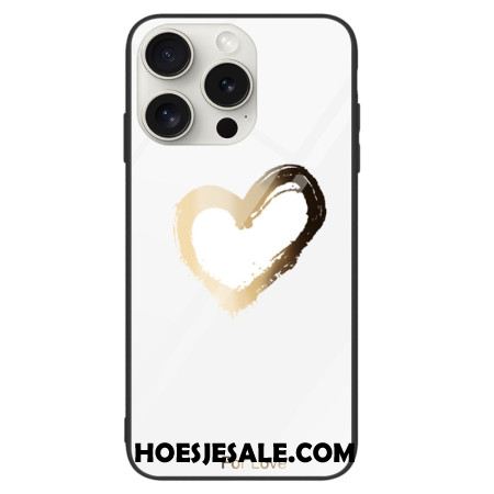 Hoesje iPhone 16 Pro Gouden Hart Van Gehard Glas Op Witte Achtergrond