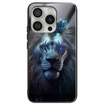 Hoesje iPhone 16 Pro Max Blauwe Leeuw Gehard Glas