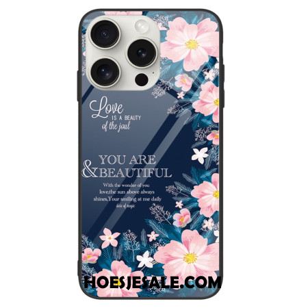 Hoesje iPhone 16 Pro Max Roze Bloemen Van Gehard Glas Bescherming Hoesje