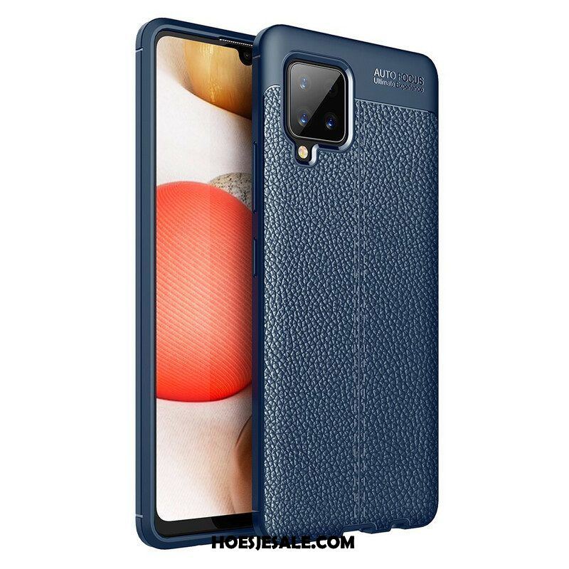 Hoesje voor Samsung Galaxy A42 5G Dubbellijnig Litchi-leereffect